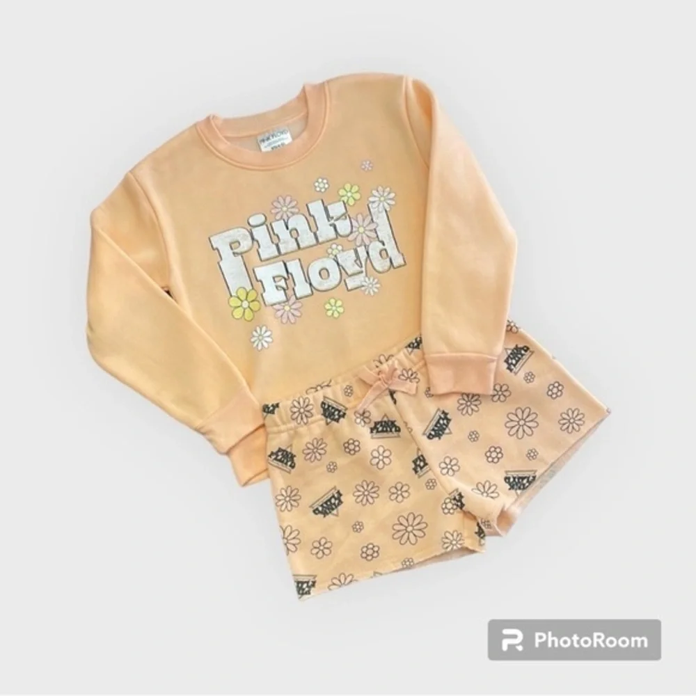 Pink Floyd tropical peach shorts set-237